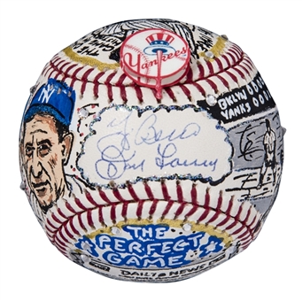 Don Larsen & Yogi Berra Dual Signed Charles Fazzino Painted Perfect Game Baseball (Steiner)